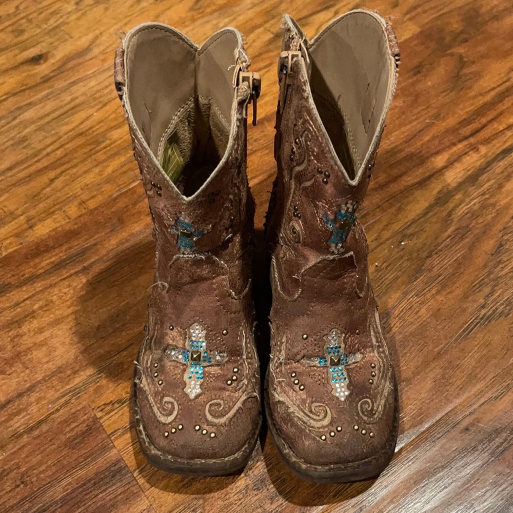 Toddler size 7 teal rhinestone cowboy boots